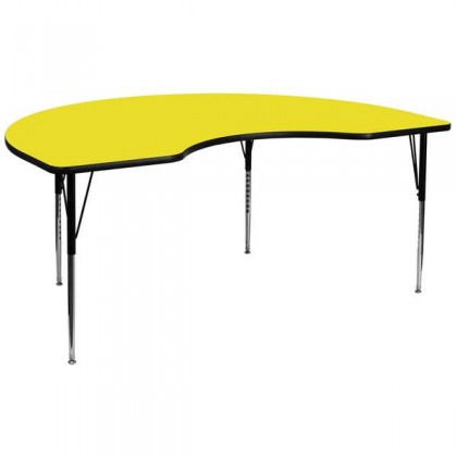 48''W x 96''L Kidney Shaped Activity Table with 1.25'' Thick High Pressure Yellow Laminate Top and Standard Height Adjustable Legs [XU-A4896-KIDNY-YEL-H-A-GG]