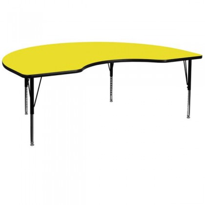 48''W x 96''L Kidney Shaped Activity Table with 1.25'' Thick High Pressure Yellow Laminate Top and Height Adjustable Pre-School Legs [XU-A4896-KIDNY-YEL-H-P-GG]