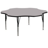 60'' Flower Shaped Activity Table with Grey Thermal Fused Laminate Top and Height Adjustable Pre-School Legs [XU-A60-FLR-GY-T-P-GG]