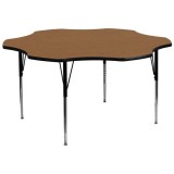 60'' Flower Shaped Activity Table with Oak Thermal Fused Laminate Top and Standard Height Adjustable Legs [XU-A60-FLR-OAK-T-A-GG]