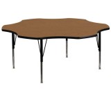 60'' Flower Shaped Activity Table with Oak Thermal Fused Laminate Top and Height Adjustable Pre-School Legs [XU-A60-FLR-OAK-T-P-GG]