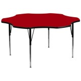 60'' Flower Shaped Activity Table with Red Thermal Fused Laminate Top and Standard Height Adjustable Legs [XU-A60-FLR-RED-T-A-GG]
