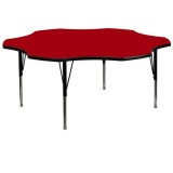 60'' Flower Shaped Activity Table with Red Thermal Fused Laminate Top and Height Adjustable Pre-School Legs [XU-A60-FLR-RED-T-P-GG]