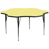 60'' Flower Shaped Activity Table with Yellow Thermal Fused Laminate Top and Standard Height Adjustable Legs [XU-A60-FLR-YEL-T-A-GG]
