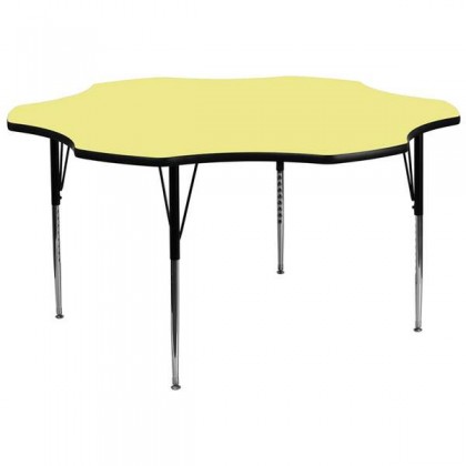 60'' Flower Shaped Activity Table with Yellow Thermal Fused Laminate Top and Standard Height Adjustable Legs [XU-A60-FLR-YEL-T-A-GG]