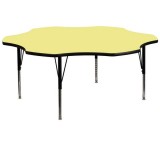 60'' Flower Shaped Activity Table with Yellow Thermal Fused Laminate Top and Height Adjustable Pre-School Legs [XU-A60-FLR-YEL-T-P-GG]