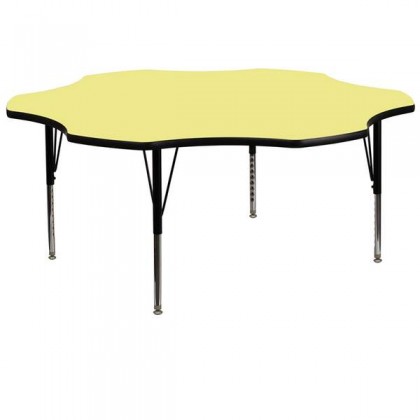 60'' Flower Shaped Activity Table with Yellow Thermal Fused Laminate Top and Height Adjustable Pre-School Legs [XU-A60-FLR-YEL-T-P-GG]