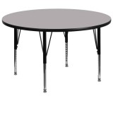 60'' Round Activity Table with Grey Thermal Fused Laminate Top and Height Adjustable Pre-School Legs [XU-A60-RND-GY-T-P-GG]