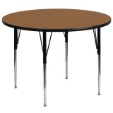 60'' Round Activity Table with Oak Thermal Fused Laminate Top and Standard Height Adjustable Legs [XU-A60-RND-OAK-T-A-GG]
