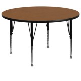 60'' Round Activity Table with Oak Thermal Fused Laminate Top and Height Adjustable Pre-School Legs [XU-A60-RND-OAK-T-P-GG]