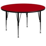 60'' Round Activity Table with Red Thermal Fused Laminate Top and Height Adjustable Pre-School Legs [XU-A60-RND-RED-T-P-GG]