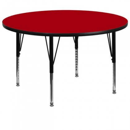 60'' Round Activity Table with Red Thermal Fused Laminate Top and Height Adjustable Pre-School Legs [XU-A60-RND-RED-T-P-GG]