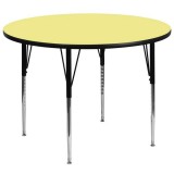 60'' Round Activity Table with Yellow Thermal Fused Laminate Top and Standard Height Adjustable Legs [XU-A60-RND-YEL-T-A-GG]