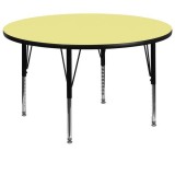 60'' Round Activity Table with Yellow Thermal Fused Laminate Top and Height Adjustable Pre-School Legs [XU-A60-RND-YEL-T-P-GG]