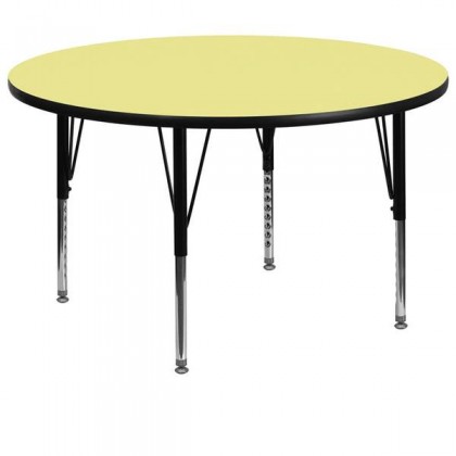 60'' Round Activity Table with Yellow Thermal Fused Laminate Top and Height Adjustable Pre-School Legs [XU-A60-RND-YEL-T-P-GG]