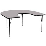 60''W x 66''L Horseshoe Activity Table with Grey Thermal Fused Laminate Top and Standard Height Adjustable Legs [XU-A6066-HRSE-GY-T-A-GG]