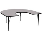 60''W x 66''L Horseshoe Activity Table with Grey Thermal Fused Laminate Top and Height Adjustable Pre-School Legs [XU-A6066-HRSE-GY-T-P-GG]