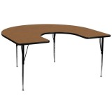 60''W x 66''L Horseshoe Activity Table with Oak Thermal Fused Laminate Top and Standard Height Adjustable Legs [XU-A6066-HRSE-OAK-T-A-GG]
