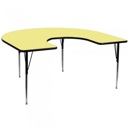 60''W x 66''L Horseshoe Activity Table with Yellow Thermal Fused Laminate Top and Standard Height Adjustable Legs [XU-A6066-HRSE-YEL-T-A-GG]