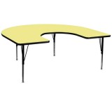 60''W x 66''L Horseshoe Activity Table with Yellow Thermal Fused Laminate Top and Height Adjustable Pre-School Legs [XU-A6066-HRSE-YEL-T-P-GG]
