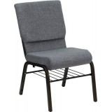 HERCULES Series 18.5'' W Gray Fabric Church Chair with 4.25'' Thick Seat, Book Rack - Gold Vein Frame [XU-CH-60096-BEIJING-GY-BAS-GG]