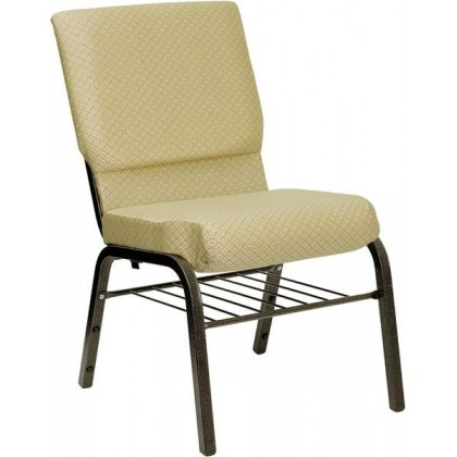 HERCULES Series 18.5''W Beige Patterned Fabric Church Chair with 4.25'' Thick Seat, Book Rack - Gold Vein Frame [XU-CH-60096-BGE-BAS-GG]