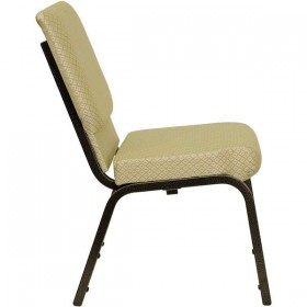HERCULES Series 18.5''W Beige Patterned Fabric Stacking Church Chair with 4.25'' Thick Seat - Gold Vein Frame [XU-CH-60096-BGE-GG]