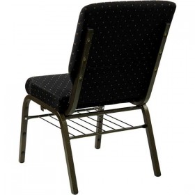 HERCULES Series 18.5''W Black Dot Patterned Fabric Church Chair with 4.25'' Thick Seat, Book Rack - Gold Vein Frame [XU-CH-60096-BK-BAS-GG]