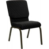 HERCULES Series 18.5''W Black Dot Patterned Fabric Stacking Church Chair with 4.25'' Thick Seat - Gold Vein Frame [XU-CH-60096-BK-GG]