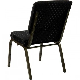 HERCULES Series 18.5''W Black Dot Patterned Fabric Stacking Church Chair with 4.25'' Thick Seat - Gold Vein Frame [XU-CH-60096-BK-GG]