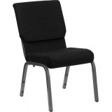 HERCULES Series 18.5''W Black Fabric Stacking Church Chair with 4.25'' Thick Seat - Silver Vein Frame [XU-CH-60096-BK-SV-GG]