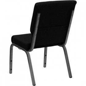 HERCULES Series 18.5''W Black Fabric Stacking Church Chair with 4.25'' Thick Seat - Silver Vein Frame [XU-CH-60096-BK-SV-GG]