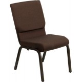HERCULES Series 18.5''W Brown Fabric Stacking Church Chair with 4.25'' Thick Seat - Gold Vein Frame [XU-CH-60096-BN-GG]