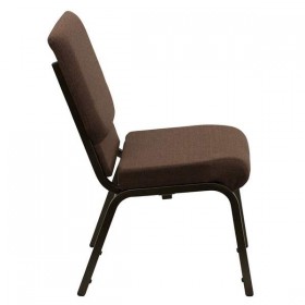 HERCULES Series 18.5''W Brown Fabric Stacking Church Chair with 4.25'' Thick Seat - Gold Vein Frame [XU-CH-60096-BN-GG]