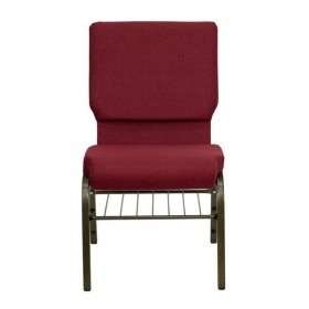 HERCULES Series 18.5''W Burgundy Fabric Church Chair with 4.25'' Thick Seat, Book Rack - Gold Vein Frame [XU-CH-60096-BY-BAS-GG]