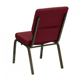 HERCULES Series 18.5''W Burgundy Fabric Stacking Church Chair with 4.25'' Thick Seat - Gold Vein Frame [XU-CH-60096-BY-GG]