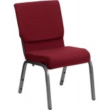 HERCULES Series 18.5''W Burgundy Fabric Stacking Church Chair with 4.25'' Thick Seat - Silver Vein Frame [XU-CH-60096-BY-SILV-GG]