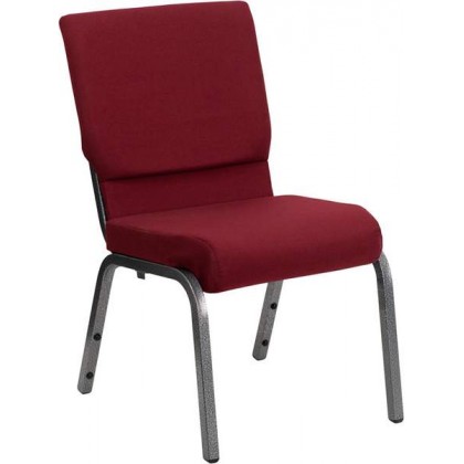 HERCULES Series 18.5''W Burgundy Fabric Stacking Church Chair with 4.25'' Thick Seat - Silver Vein Frame [XU-CH-60096-BY-SILV-GG]