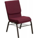 HERCULES Series 18.5''W Burgundy Patterned Fabric Church Chair with 4.25'' Thick Seat, Book Rack - Gold Vein Frame [XU-CH-60096-BYXY56-BAS-GG]