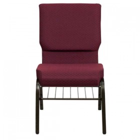HERCULES Series 18.5''W Burgundy Patterned Fabric Church Chair with 4.25'' Thick Seat, Book Rack - Gold Vein Frame [XU-CH-60096-BYXY56-BAS-GG]
