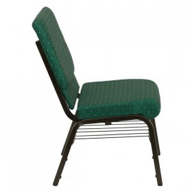 HERCULES Series 18.5''W Green Patterned Fabric Church Chair with 4.25'' Thick Seat, Book Rack - Gold Vein Frame [XU-CH-60096-GN-BAS-GG]