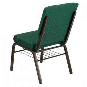 HERCULES Series 18.5''W Green Patterned Fabric Church Chair with 4.25'' Thick Seat, Book Rack - Gold Vein Frame [XU-CH-60096-GN-BAS-GG]