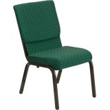 HERCULES Series 18.5''W Green Patterned Fabric Stacking Church Chair with 4.25'' Thick Seat - Gold Vein Frame [XU-CH-60096-GN-GG]