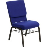 HERCULES Series 18.5'' Wide Navy Blue Fabric Church Chair with 4.25'' Thick Seat, Book Rack - Gold Vein Frame [XU-CH-60096-NVY-BAS-GG]