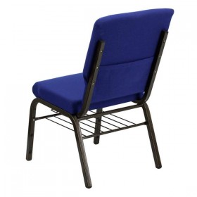 HERCULES Series 18.5'' Wide Navy Blue Fabric Church Chair with 4.25'' Thick Seat, Book Rack - Gold Vein Frame [XU-CH-60096-NVY-BAS-GG]