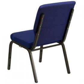 HERCULES Series 18.5'' Wide Navy Blue Patterned Fabric Stacking Church Chair with 4.25'' Thick Seat - Gold Vein Frame [XU-CH-60096-NVY-DOT-GG]