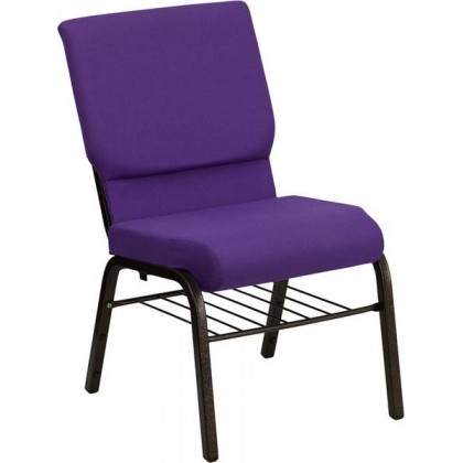 HERCULES Series 18.5''W Purple Fabric Church Chair with 4.25'' Thick Seat, Book Rack - Gold Vein Frame [XU-CH-60096-PU-BAS-GG]