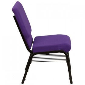 HERCULES Series 18.5''W Purple Fabric Church Chair with 4.25'' Thick Seat, Book Rack - Gold Vein Frame [XU-CH-60096-PU-BAS-GG]