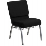 HERCULES Series 21'' Extra Wide Black Church Chair with 3.75'' Thick Seat, Book Rack - Silver Vein Frame [XU-CH0221-BK-SV-BAS-GG]
