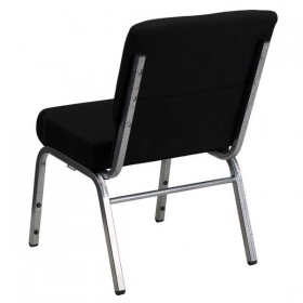 HERCULES Series 21'' Extra Wide Black Stacking Church Chair with 3.75'' Thick Seat - Silver Vein Frame [XU-CH0221-BK-SV-GG]